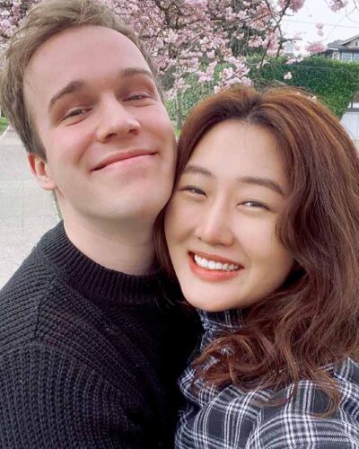 happy chinese woman with american