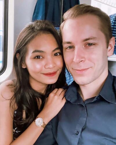 happy japanese woman with western man